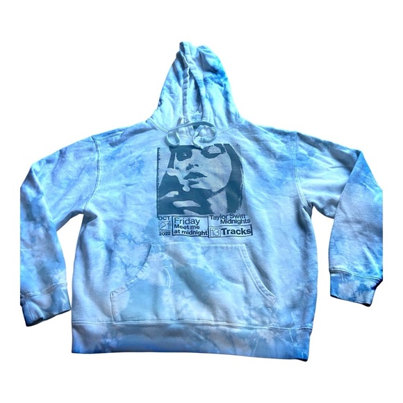 Taylor Swift Midnights Blue Tie Dye Hoodie Sz L - Picture 1 of 4